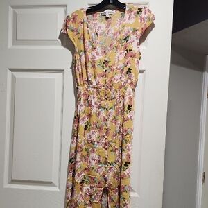 Gypsies & Moondust Yellow and Pink Floral Midi Dress